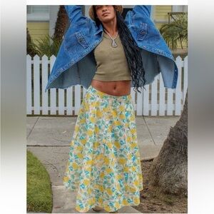 Spell Gypsy Islamorada rose skirt Yellow and Blue Floral Midi Skirt